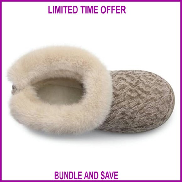 Women's Fuzzy Lined Knit Bootie Slippers Non-Slip Indoor Outdoor Shoes - Picture 7 of 8